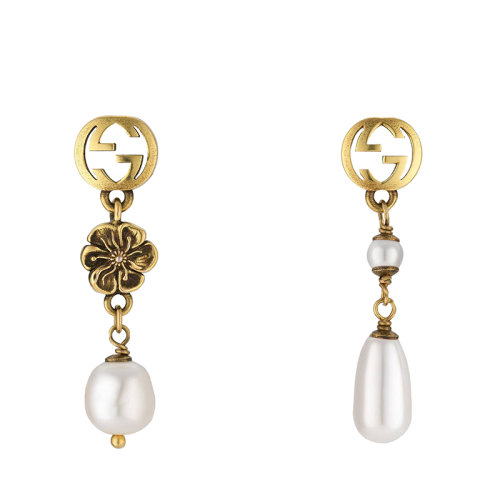 GUCCI/古驰 金色金属花朵玻璃珠吊坠GG细节耳环?661127I46208078