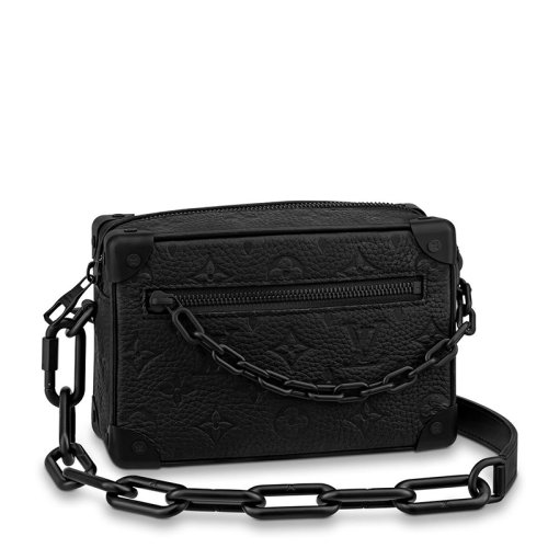 Louis Vuitton/路易威登 22春夏新款SOFT TRUNK系列 男士迷你黑色老花压印皮革黑扣黑链拉链开合单肩斜跨链条盒子包M55702