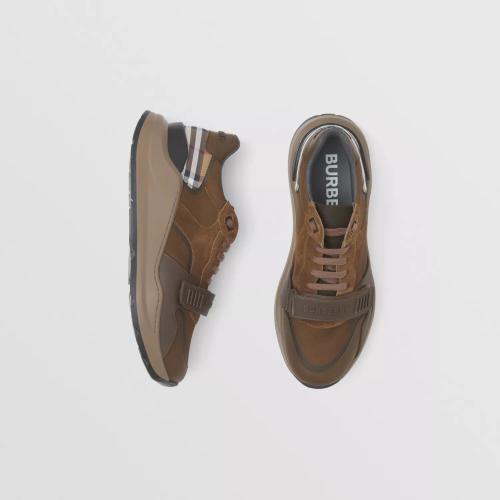  BURBERRY 22年秋冬 男士 皮革拼麂皮格纹运动鞋 80458421 预定商品1-3周发货