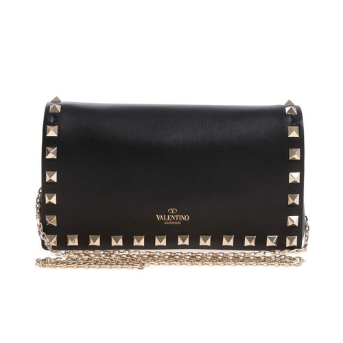 Valentino/华伦天奴  女包女士黑色皮革时尚百搭铆钉装饰链条包单肩包   QW2P0372BOL 0NO
