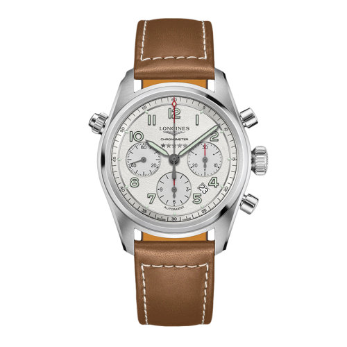 LONGINES/浪琴 先行者系列 男士银色自动机械精钢表壳和小牛皮表带腕表42毫米L3.820.4.73.2