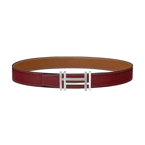 HERMES/爱马仕 H auCarré 红H /金小牛皮 镀钯金属皮带扣 女士双面皮带 32毫米H066050CK05/H075394CAAC090