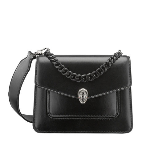 BVLGARI/宝格丽 SERPENTI FOREVER系列 女士小号黑色长款纳帕皮革长链双肩单肩斜挎手提包290875