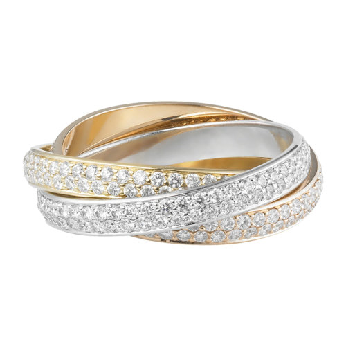 CARTIER/卡地亚 TRINITY系列 小号镶嵌钻石18K金白金黄金玫瑰金 三色三环戒指N4227600