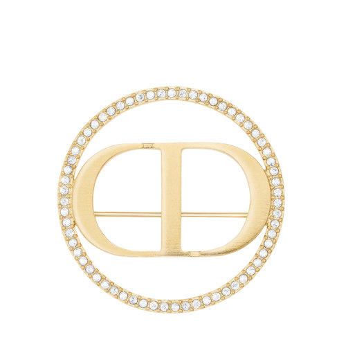 DIOR/迪奥 新款30 MONTAIGNE系列 金色饰面金属白色仿水晶点缀“CD”标志胸针V0860MTGCY_D301