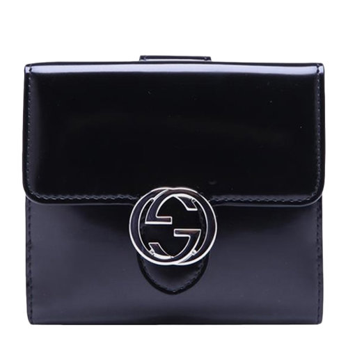 GUCCI/古驰 女士漆皮双G徽标按扣开合短款折叠翻盖钱夹钱包女包 369676-DKE2N 多色可选