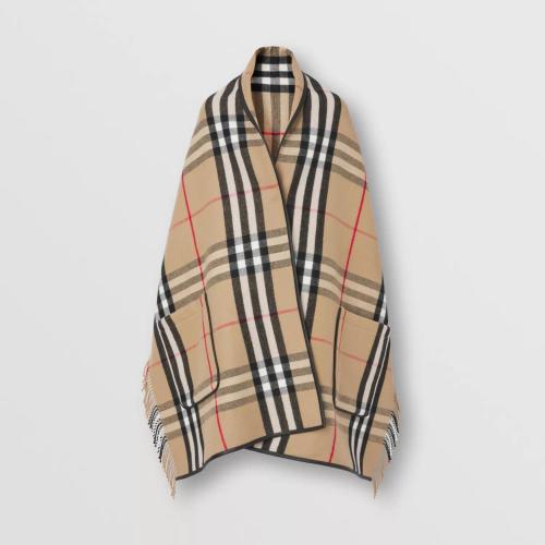  BURBERRY 22年秋冬 女士 格纹羊毛混纺披肩 80496921