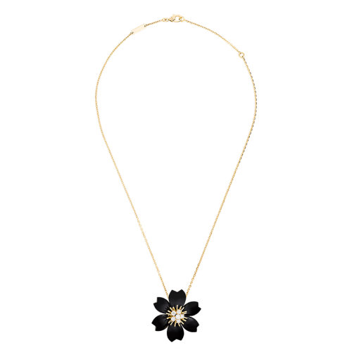 Van Cleef & Arpels/梵克雅宝 经典Rose de No?l系列 18k金黄金黑玛瑙镶嵌钻石玫瑰小号吊坠胸针VCARO9B100