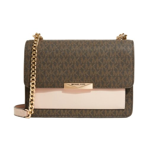 MICHAEL KORS 迈克 科尔斯 Jade系列大号女士老花单肩包棕色粉色拼色皮质 30H9GJ4L3B BRN SFTPINK