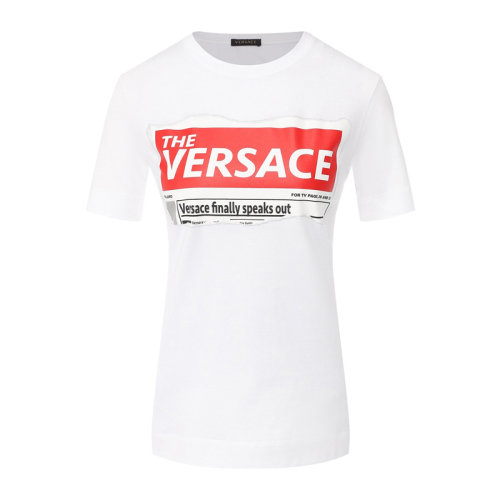 VERSACE/范思哲 女士白色棉质经典字母徽标印花装饰圆领上衣短袖T恤 A82607-A224589-A1001