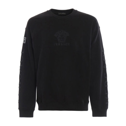 VERSACE/范思哲 男士黑色棉质经典字母徽标美杜莎头像印花装饰复古长袖上衣卫衣套头衫 A83498-A228146-A008