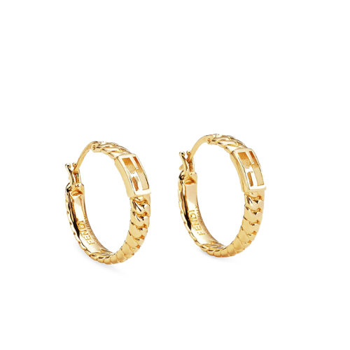 FENDI/芬迪  Baguette系列 女士小号金色 圆形饰有网状链和Baguette FF图案耳环8AG992B08F0CFK