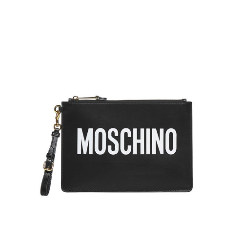 MOSCHINO/莫斯奇诺 女包 女士字母印花黑色小牛皮拉链手拿包 84058001A1555