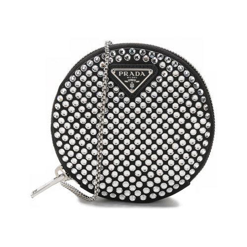 PRADA/普拉达  女士迷你款织物仿水晶装饰圆形手拿包单肩斜挎包 1NR003 2AWL