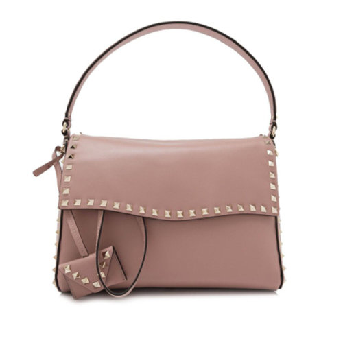 Valentino/华伦天奴  女包女士粉色皮革时尚百搭铆钉装饰单肩斜挎手提包  PW2B0A85BOL P45
