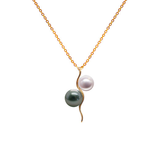 zhuella/珠艾乐 18K金黑白撞色款 大溪地和日本海水珠 吊坠项链