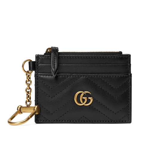 GUCCI/古驰 2020春夏新款 GG Marmont系列 女士黑色绗缝滑面小牛皮拼接GG经典标志卡包钥匙包 627064DTDHT1000