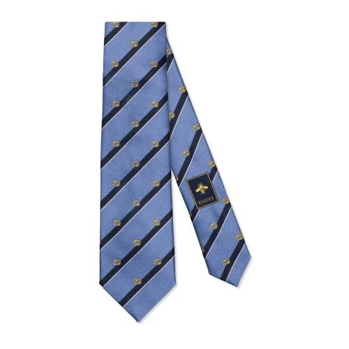  GUCCI古驰 22年秋冬 男士 互扣式双G条纹真丝领带 660058 4E002 4568