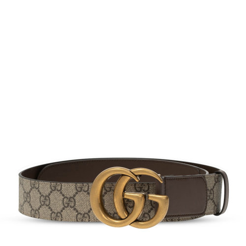 GUCCI/古驰 女士拼色帆布配皮经典互扣式做旧款双G金属扣皮带腰带 400593-92TLT 多色可选