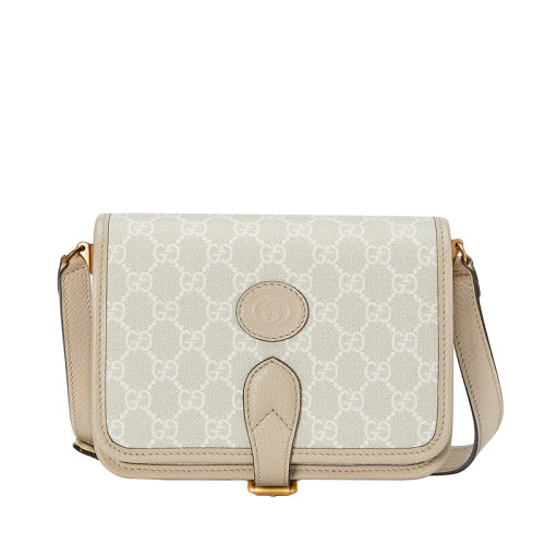 GUCCI/古驰 22春夏新款 男士迷你米白色老花帆布圆标金扣翻盖单肩包671620UULBT9683