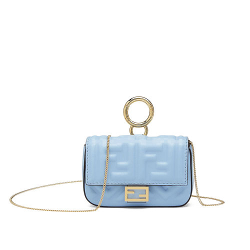 FENDI/芬迪  Baguette系列 女士浅蓝色迷你小羊皮带翻盖和FF封扣化妆包珠宝袋7AR844AAJDF1CCB