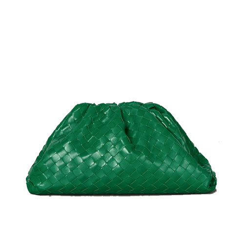 Bottega Veneta/葆蝶家 THE POUCH系列 绿色小羊皮编织手拿云朵包576175VCPP03104