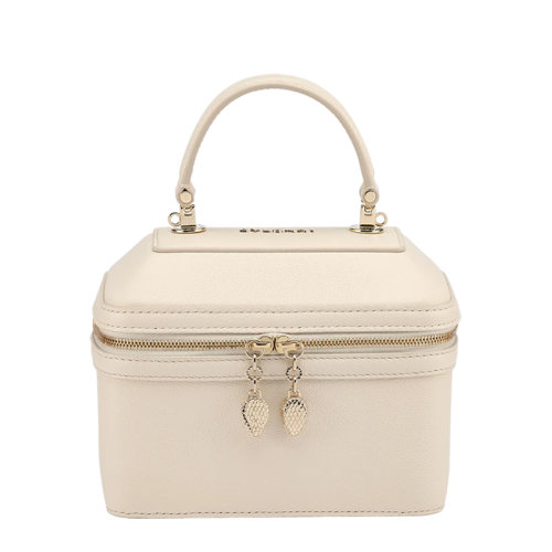 BVLGARI/宝格丽 SERPENTI FOREVER系列 女士小号象牙白色粒面小牛皮蛇首形状拉链化妆包手提斜挎包291661