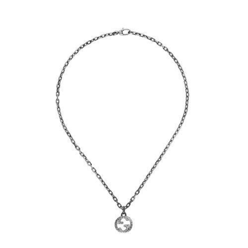 GUCCI/古驰 22春夏新款 纯银互扣式印花双G织纹链夹扣吊坠项链455307J84000811