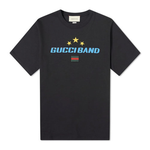 GUCCI 古驰  男装 服饰 黑色Band印花超大造型棉质半袖 男士短袖T恤 565806Band印花