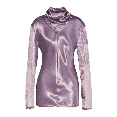 BOTTEGA VENETA 葆蝶家  女装 服饰 紫色拼接时尚百搭打底 女士长袖衬衫