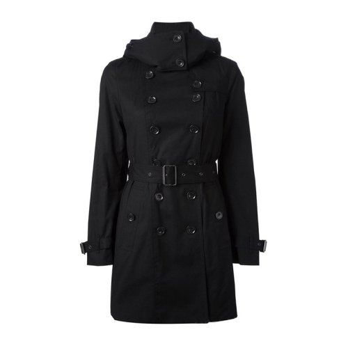 BURBERRY/博柏利  女装 服饰 黑色棉质双排扣束腰长款 女士大衣外套