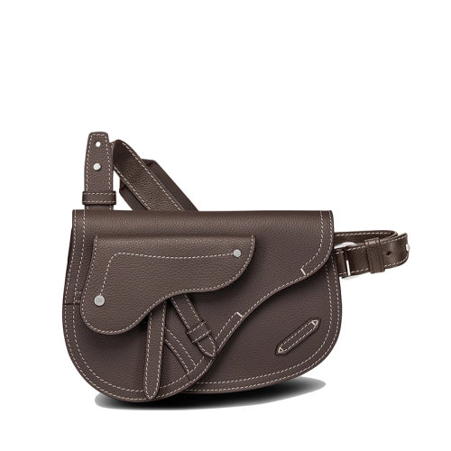 DIOR/迪奥 22春夏新款SADDLE系列 男士檀黑色粒面牛皮革缉面线马鞍轮廓翻盖单肩斜挎手拿包腰包1ADPO095YKK_H09M