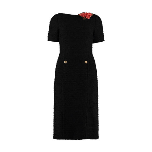 GUCCI/古驰  古琦女装 女士黑色织物花卉装饰连衣裙 577401 ZACDY 1000