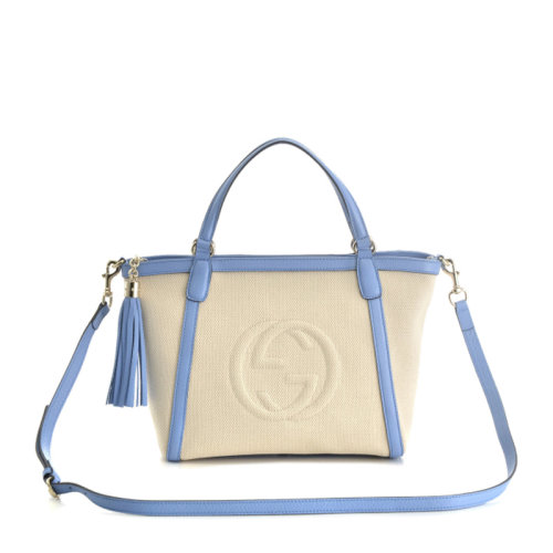 GUCCI/古驰 女士拼色棉质配皮经典双G字母徽标装饰单肩包斜挎包手提包女包 369176-KJ54G 多色可选