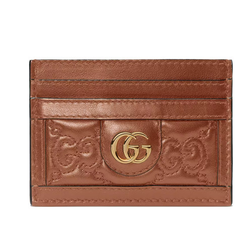 GUCCI/古驰 22新款 Matelassé系列 女士老花绗缝浅棕色皮革金扣钱夹卡片夹723790UM8IG2546