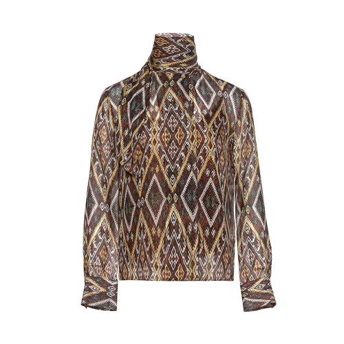 HUI/卉 女士长袖衬衫2020秋季新品真丝印花上衣领部飘带设计