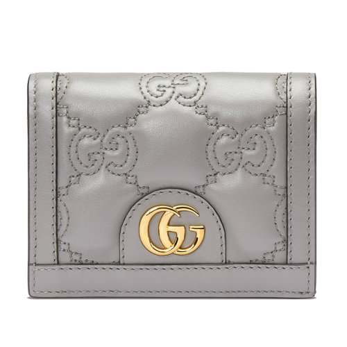 GUCCI/古驰 22新款 Matelassé系列 女士灰色老花绗缝皮革金扣卡包钱包零钱包723786UM8IG1275