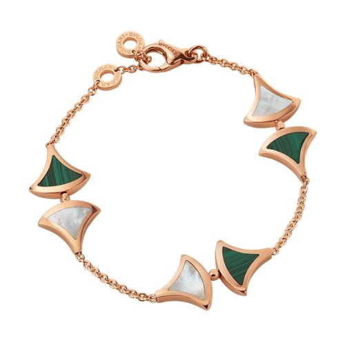 BVLGARI/宝格丽 DIVAS'DREAM经典款白贝母孔雀石18K金玫瑰金 小扇子 手链 352605