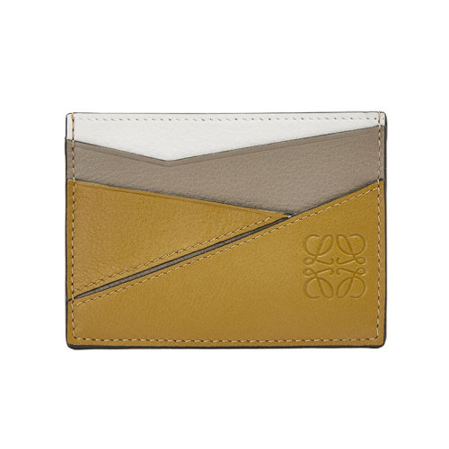 LOEWE/罗意威 22新款Puzzle系列 女士月桂绿/赭石色/白色三色拼接经典小牛皮卡包卡片夹C510V33X05-1855