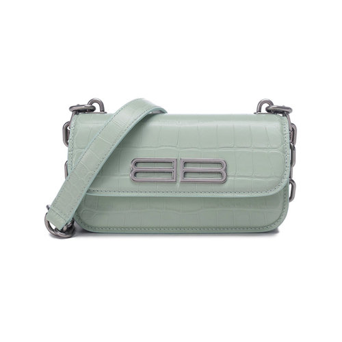 Balenciaga/巴黎世家 【22春夏新款】 女士鳄鱼纹GOSSIP系列牛皮革BB标识单肩斜挎包加小号XS码 679863 23ECY