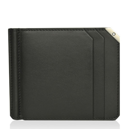 MontBlanc/万宝龙 男士黑色皮革商务时尚短款折叠钱夹钱包 114666