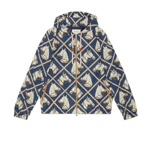  GUCCI古驰 22年秋冬 男士 马术印花兜帽夹克 714801 Z8A6J 4310