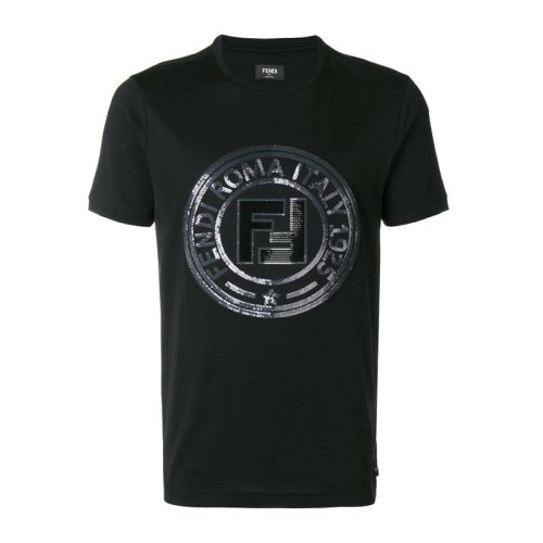 Fendi 芬迪  男装 服饰 黑色纯棉F印花圆领半袖 男士短袖T恤