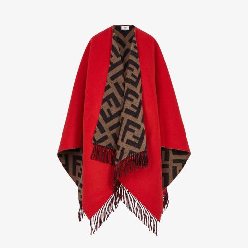 FENDI芬迪 22年秋冬 女士 斗篷 FF经典图案羊毛与羊绒斗篷 FXX71_EOWF0ZC3