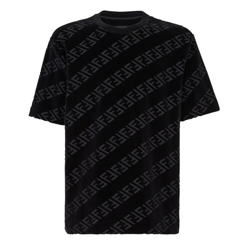 FENDI/芬迪 男士黑色棉质斜纹FF图案圆领短袖T恤FY0936AHCAF0QA1