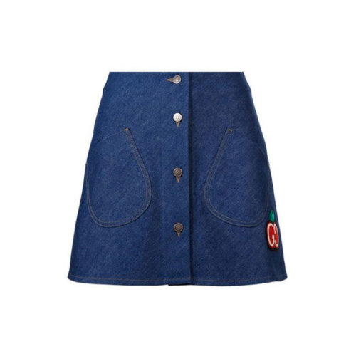 GUCCI/古驰 古琦 女装 双G 女士时尚蓝色棉质系扣半身裙 617336 XDBEN 4759