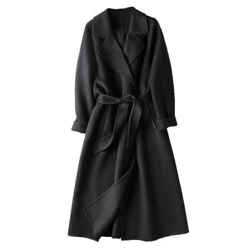 GeleiStory/GeleiStory 2022年秋冬新款羊毛大衣系带收腰侧开叉全羊毛双面呢长款毛呢外套女 女士大衣