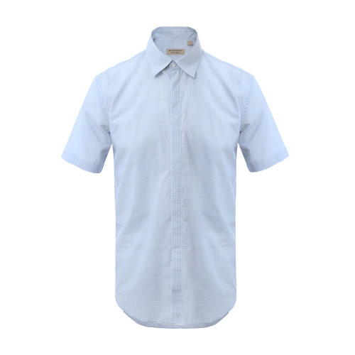 纯棉浅灰色格纹男士短袖衬衫 BURBERRY/博柏利 巴宝莉 男士衬衫 男装 男上衣