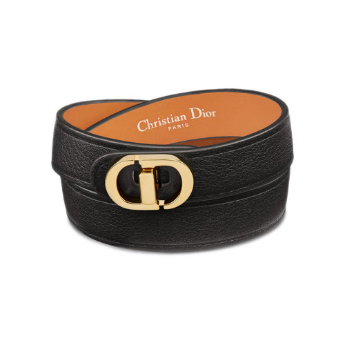 DIOR/迪奥 22新款 30 MONTAIGNE系列 女士黑色小牛皮配镀金金属双环手环B1760WOMCM_D307