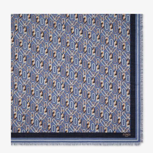  FENDI芬迪 22年秋冬 女士 围巾 蓝色桑蚕丝披肩 FXT069AIXCF0V6W